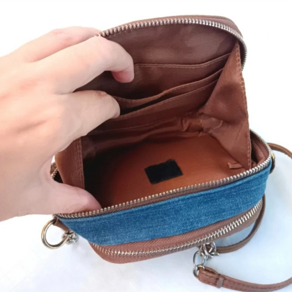 Jessica Simpson Mini Crossbody Wallet Bag | EUC | Denim, Studs, Zip Around